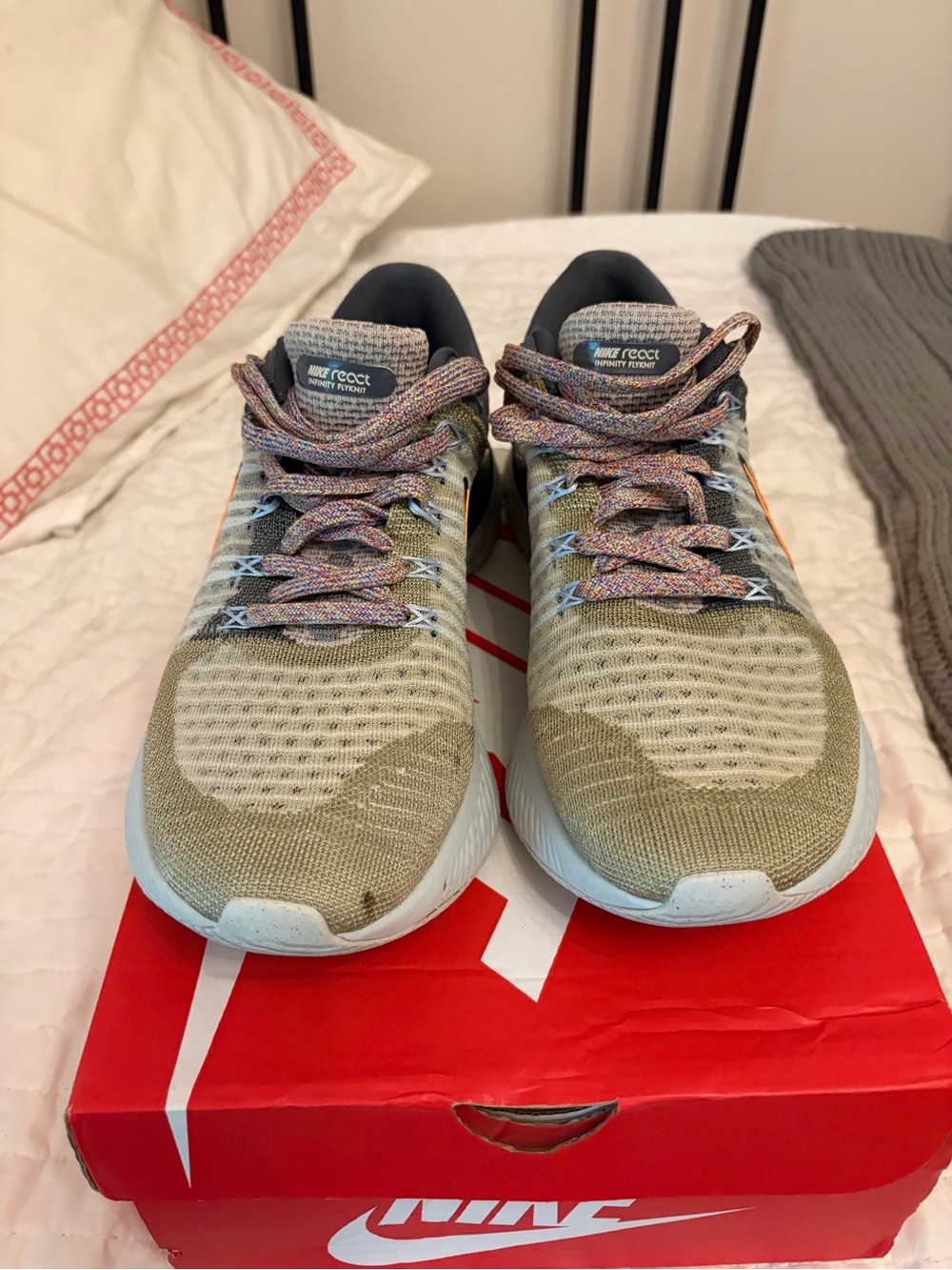 Nike React Infinity Knit Running Shoes - Olive Green with Black & Orange Swoosh - Picture 2 of 8